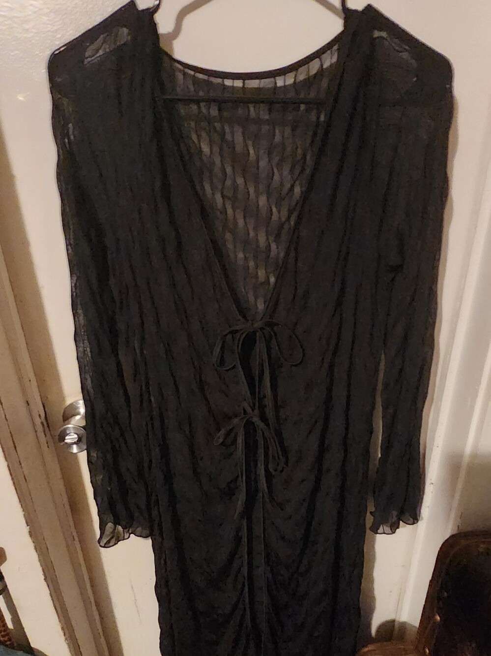 Sheer Black Tie-Front Loungewear Cover-Up
